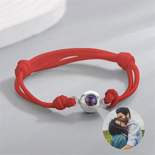 Custom Picture Projection Bracelet, Handmade Braided Red Cord Bracelet