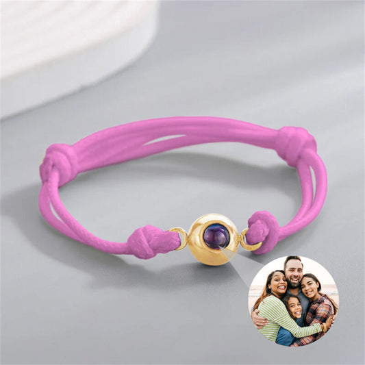 Personalized Photo Projection Bracelet, Bracelet With Pink Cord