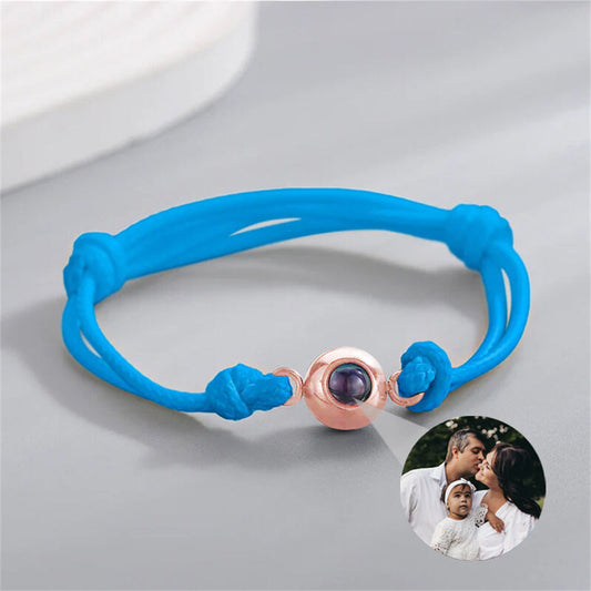 Personalized Photo Projection Bracelet, Handmade Braided Blue Cord Bracelet