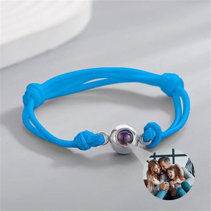 Personalisierte Foto Projektion Armband, handgeflochtene geflochtene blaue Schnur Armband