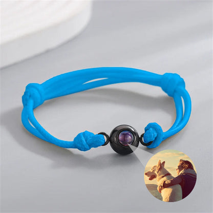 Personalisierte Foto Projektion Armband, handgeflochtene geflochtene blaue Schnur Armband