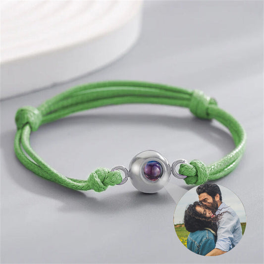 Personalized Photo Projection Bracelet, Bracelet With Green Cord