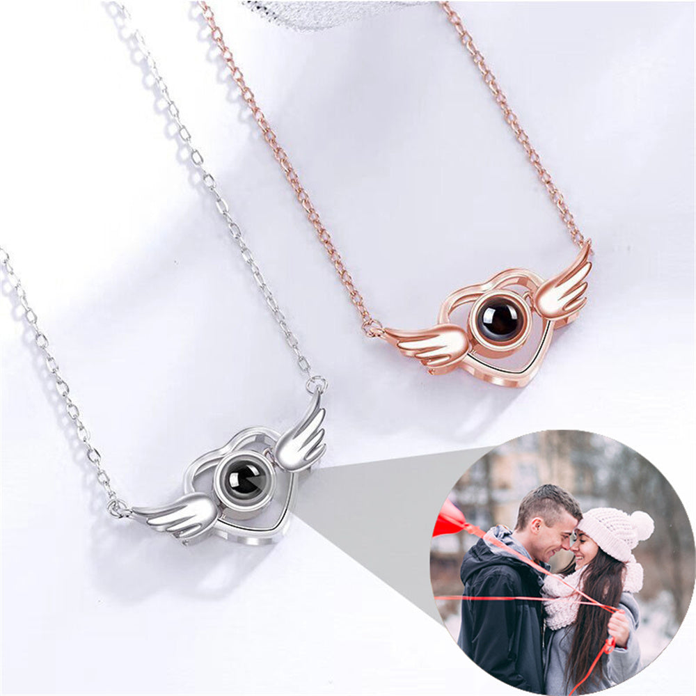 Gepersonaliseerde projectie foto ketting, engel vleugels ketting