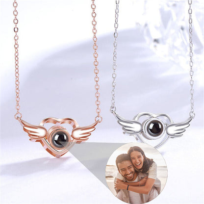 Gepersonaliseerde projectie foto ketting, engel vleugels ketting