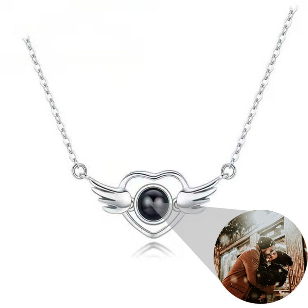 Gepersonaliseerde projectie foto ketting, engel vleugels ketting