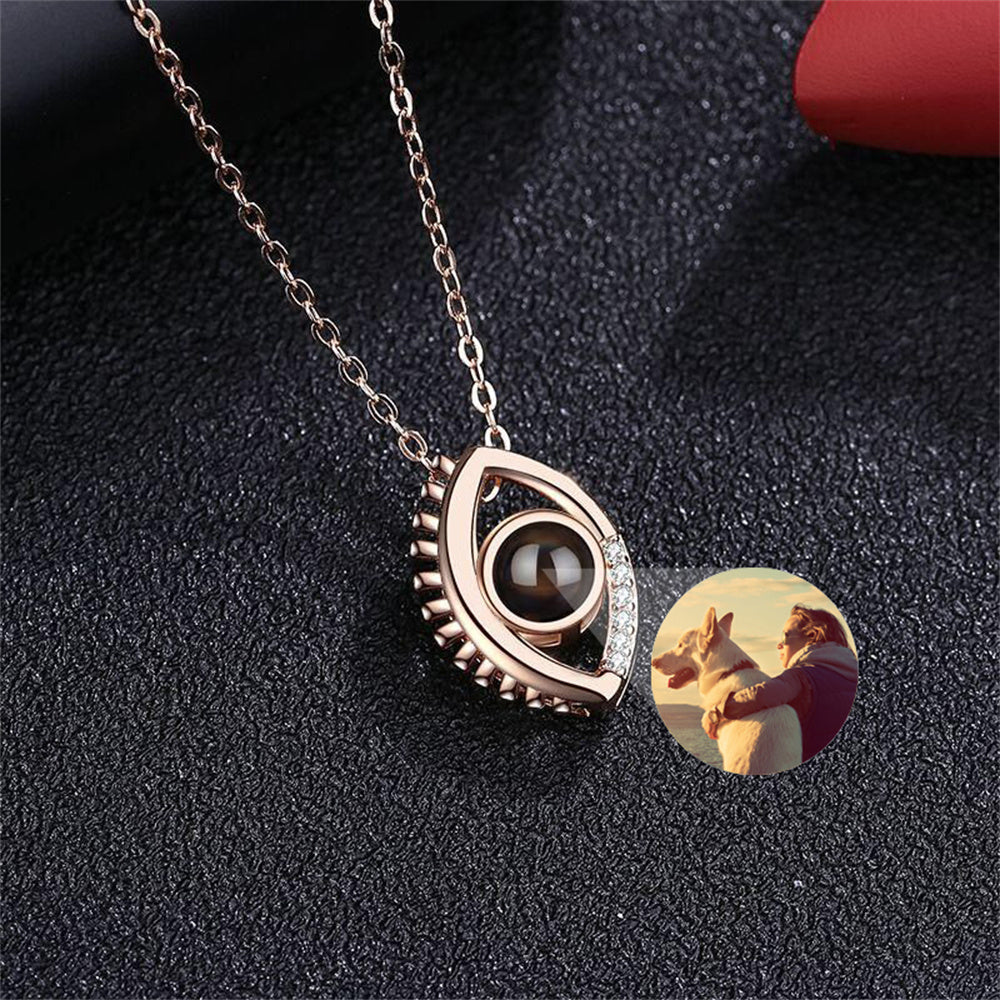 Gepersonaliseerde foto projectie ketting, Evil Eye ketting met diamanten