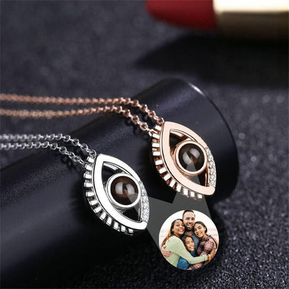 Gepersonaliseerde foto projectie ketting, Evil Eye ketting met diamanten