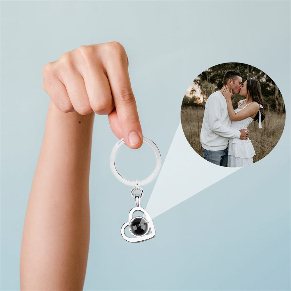 Personalised Projection Picture Keychain, Custom Photo Heart Keyring