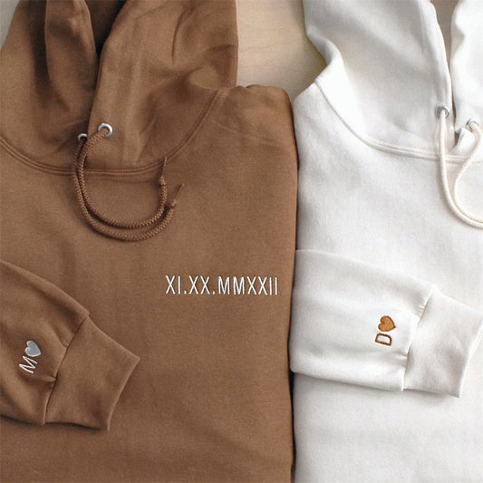 Custom Embroidered Roman Numeral Hoodie, Personalized Couples Gifts, Anniversary Gifts