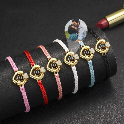 Pulsera Proyección de Foto Corazón Personalizada Cuerda Trenzada