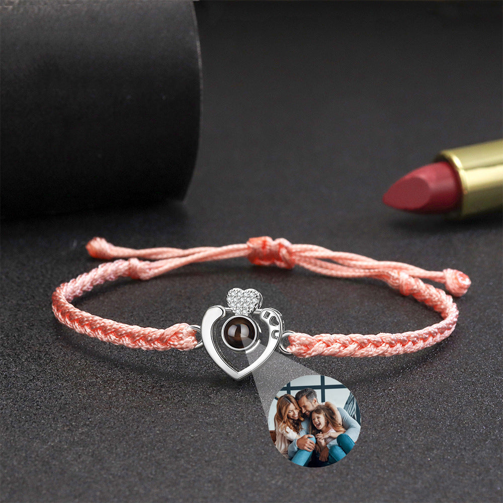 Pulsera Proyección de Foto Corazón Personalizada Cuerda Trenzada