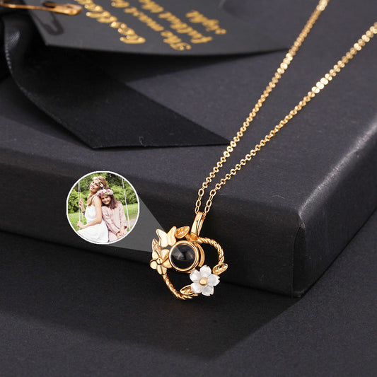 Gepersonaliseerde hart bloem foto projectie ketting