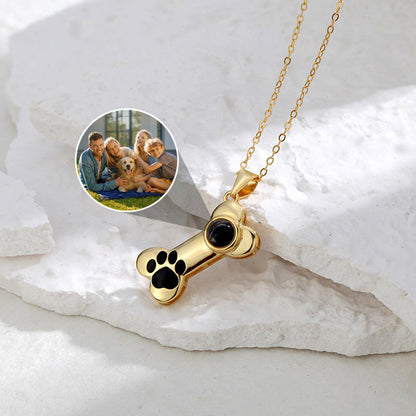 Collier d'os de chien avec projection de photo personnalisée