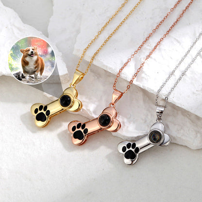 Collier d'os de chien avec projection de photo personnalisée