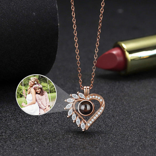 Gepersonaliseerde hart foto projectie ketting