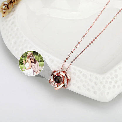 Personalized Photo Projection Necklace With Diamond Flower