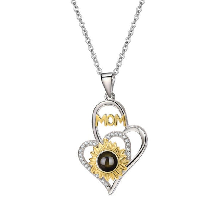 Collier de Projection Tournesol Coeur Personnalisé pour Maman