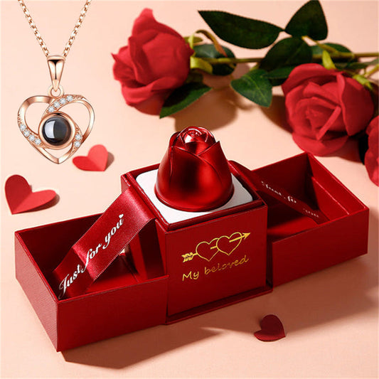 Projection Necklace with Luxury Red Rose Gift Box