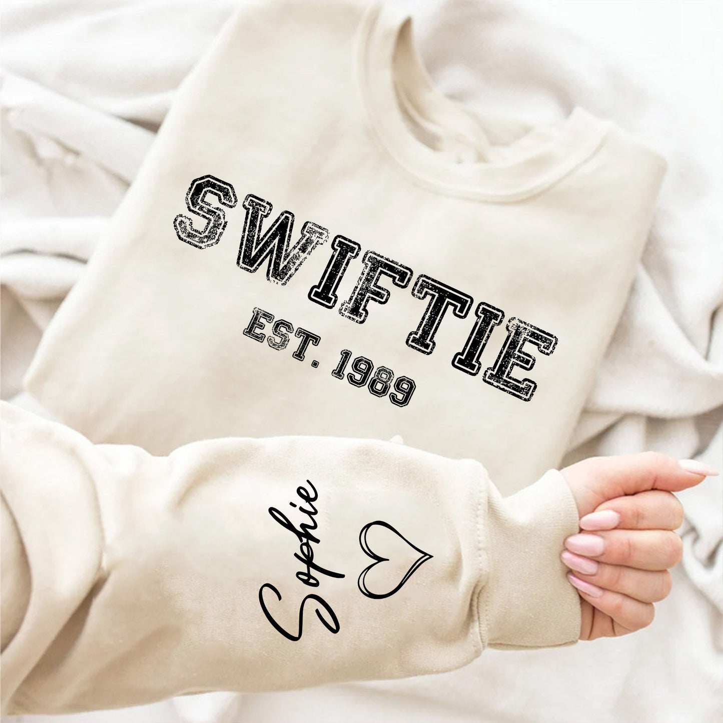 Custom Swiftie Est. 1989 Sweatshirt With Your Name On Sleeve