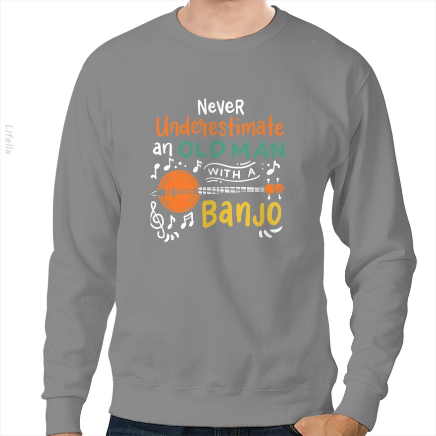 Banjo Player Musician Old Man Grandpa Music Sweatshirt By @Breez