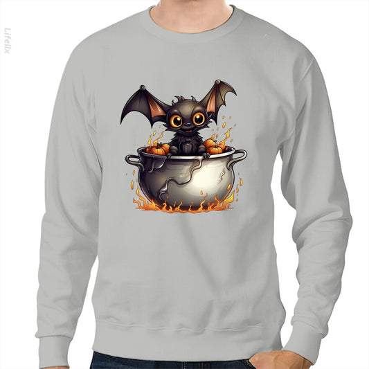 Chauve-souris effrayante assise sur un chaudron d'Halloween Sweat-shirt par @Ziarimeda