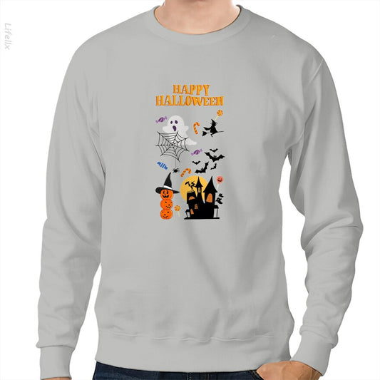 Joyeux Halloween Fantômes Chauves-souris et Araignées Sweat-shirt par @Cantra