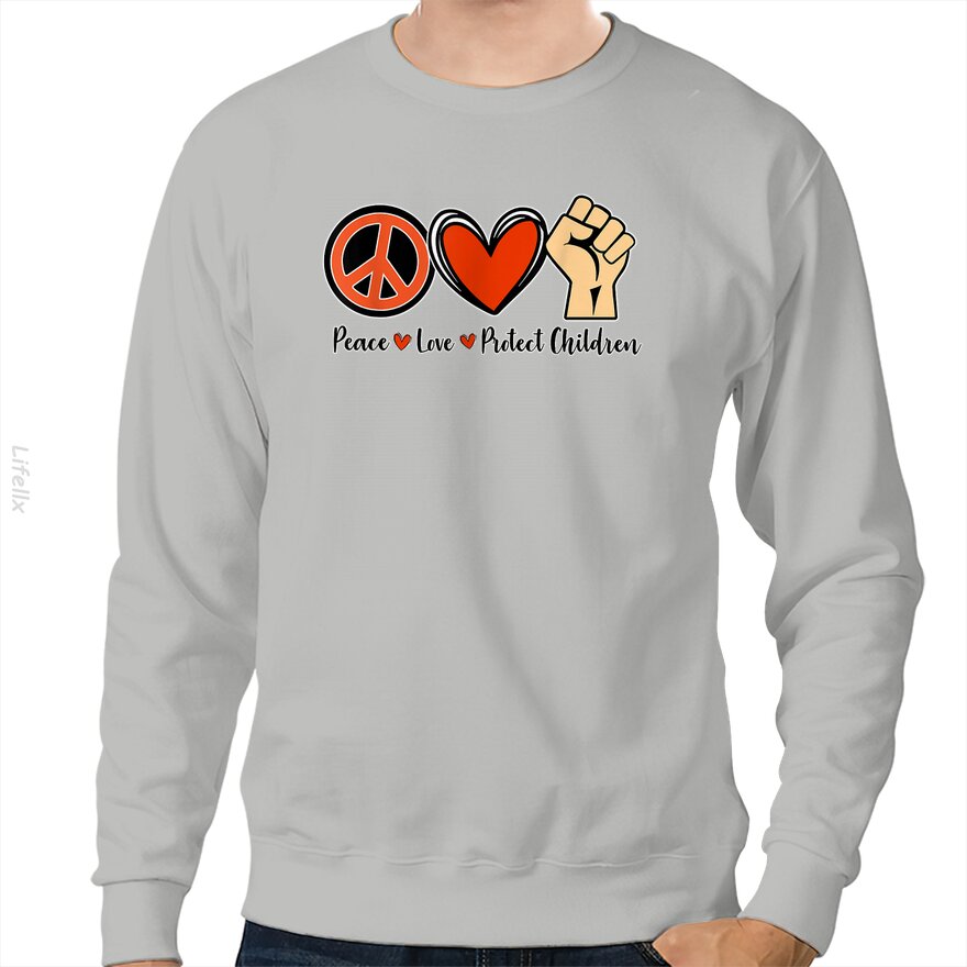 Bescherm Onze Kinderen, Stop Geweld met Vuurwapens, Oranje Vredesteken Sweatshirt door @Breez