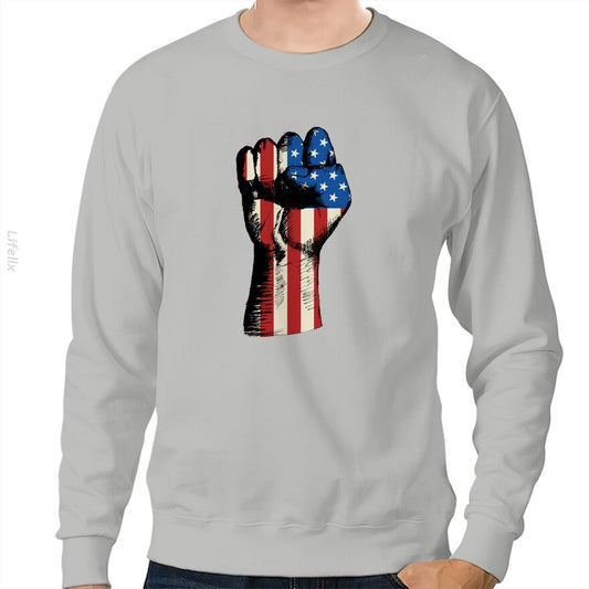 Fist Pump American Flag Tough Strong America First Sweatshirt By @Breez