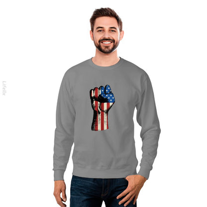 Fist Pump American Flag Tough Strong America First Sweatshirt By @Breez