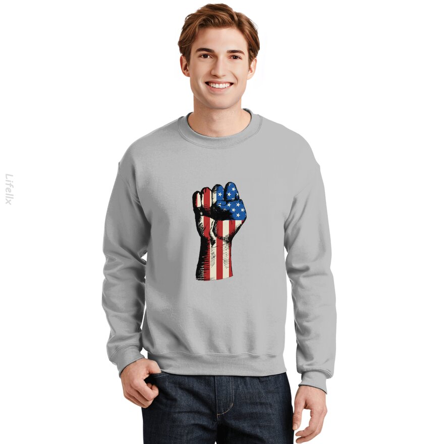 Fist Pump American Flag Tough Strong America First Sweatshirt By @Breez