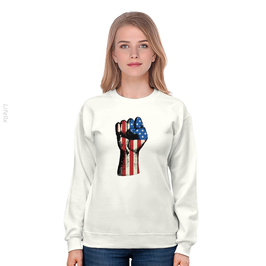 Fist Pump American Flag Tough Strong America First Sweatshirt By @Breez