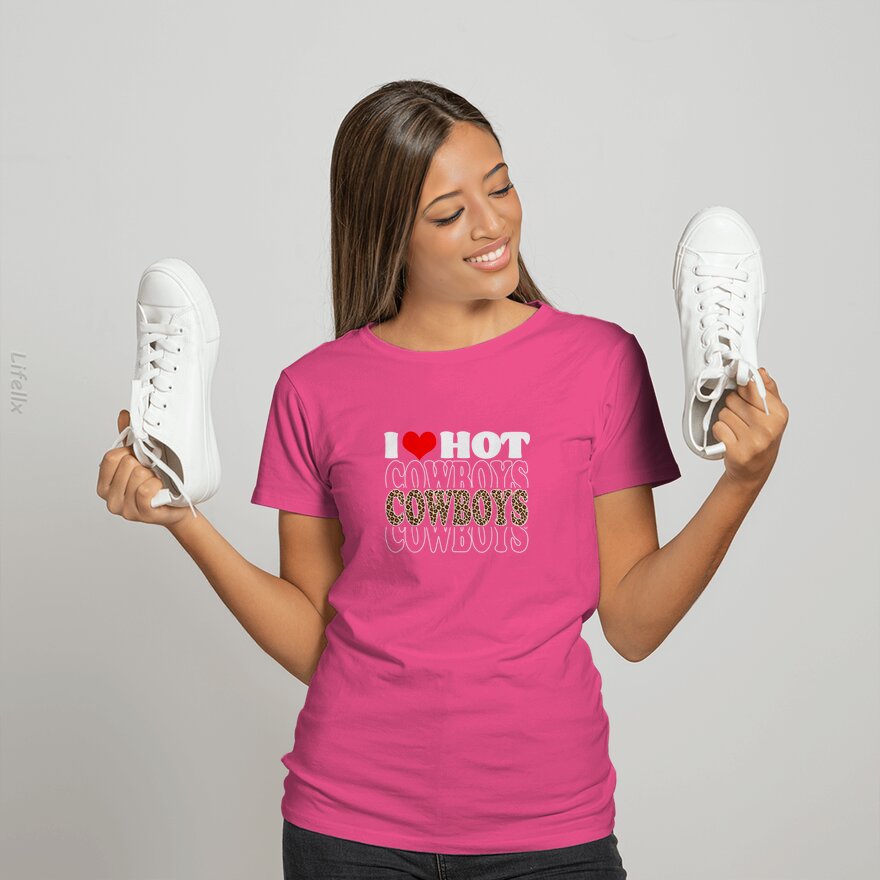 I Love Hot Cowboys Funny Leopard Plaid T-Shirt By @Breez