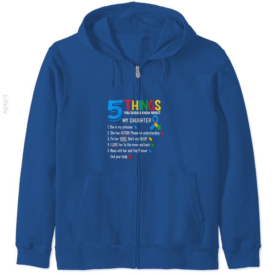 Autistic Daughter Autism Awareness Support Mom Dad Parents Zip Hoodies By @Tacticgr