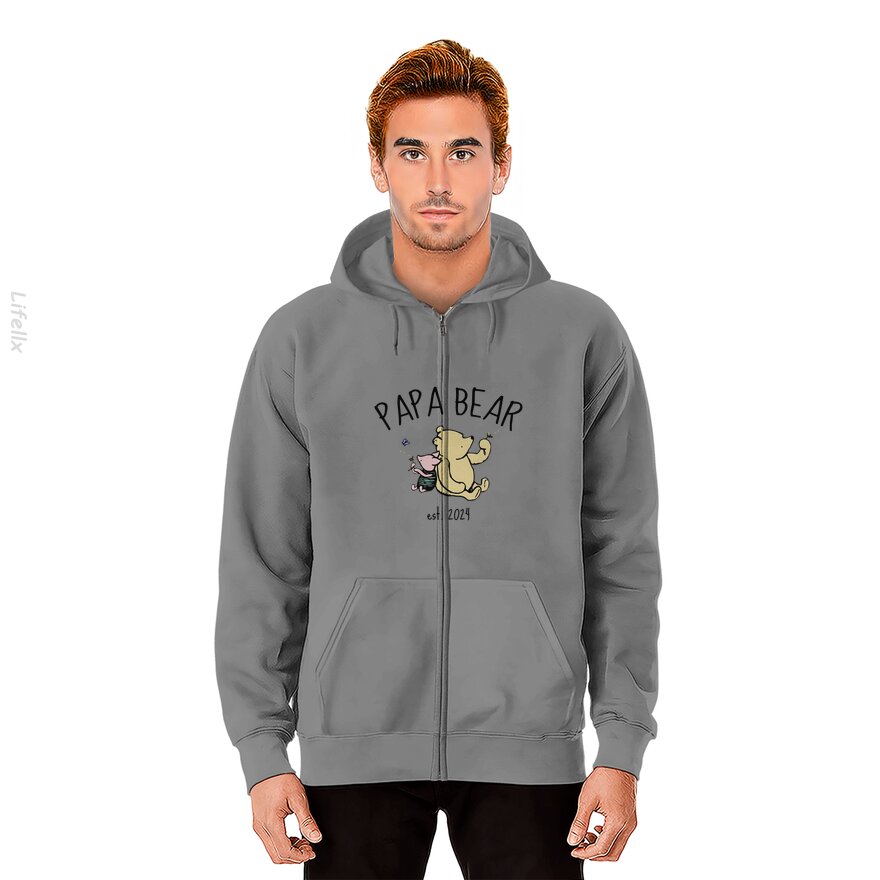 Winnie the Pooh Papa Bear Black Zip Hoodie By @Estani