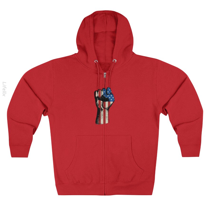 Fist Pump American Flag Tough Strong America First Zip Hoodie By @Breez