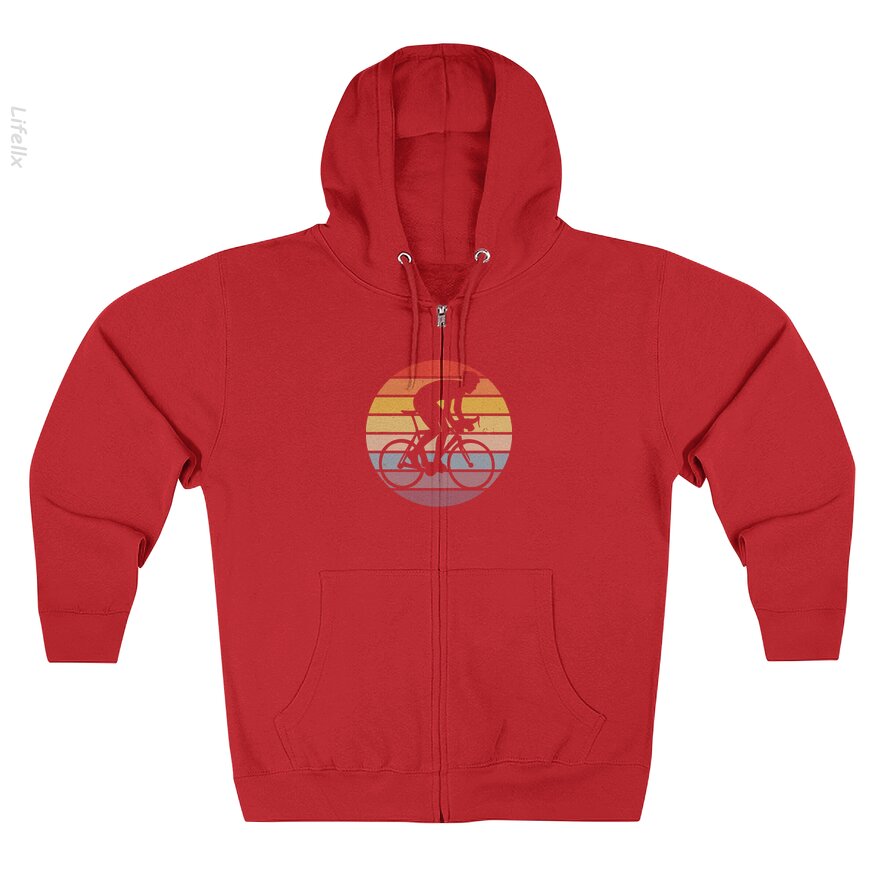 Biker Fietser Silhouet Op Retro Zonsondergang Ontwerp Hoodies met rits door @Breez