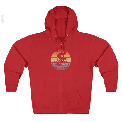 Biker Bicyclist Silhouette On A Distressed Retro Sunset design Zip Hoodies By @Breez