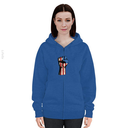 Fist Pump American Flag Tough Strong America First Zip Hoodie By @Breez