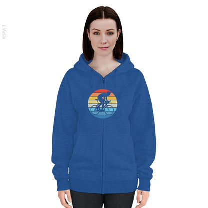 Biker Fietser Silhouet Op Retro Zonsondergang Ontwerp Hoodies met rits door @Breez