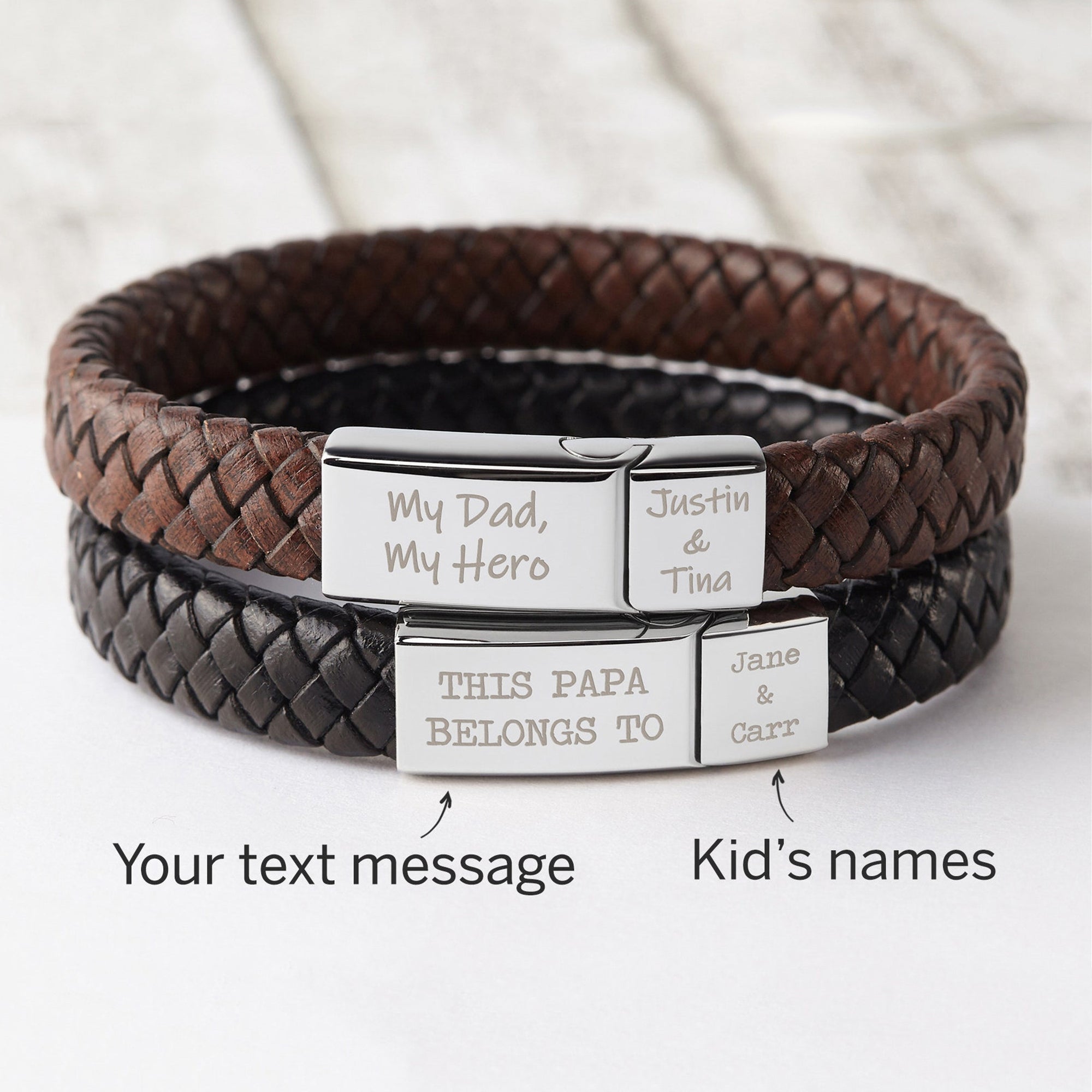 Amazon.com: RUGGEDGIFTS Personalized Leather Bracelet for Men, Magnetic  Leather Bracelets, Hidden Message Bracelet, Gifts for Dad Husband  Boyfriend, Braided PU Leather Bracelet : Handmade Products