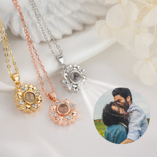 Sunflower Projection Photo Necklace, Custom Memorial Photo Jewelry