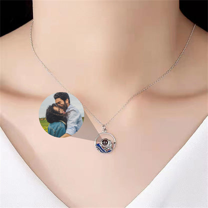 Collier de projection pour couple montagne océan, pendentif hoto personnalisé en forme de cercle