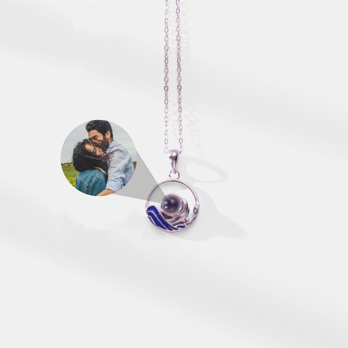 Mountain Ocean Couple Projection Necklace, Custom hoto Matching Circle Pendant