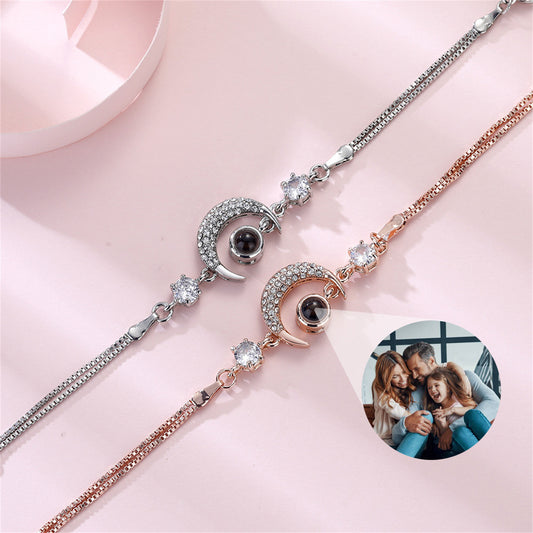 Pulsera personalizada con foto proyección de estrella lunar, joyería personalizada con foto conmemorativa