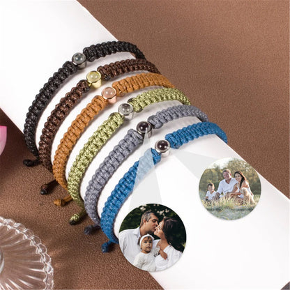 Pulsera personalizada de proyección de fotos, pulsera hecha a mano de cuerda de cera trenzada