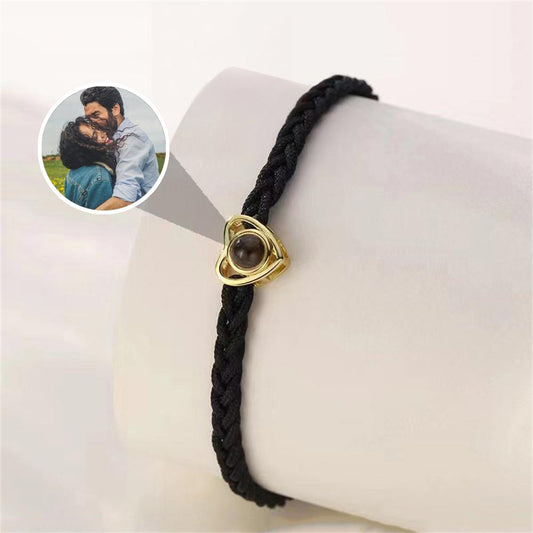 Pulsera con imagen de proyección personalizada, pulsera corazón, pulsera de cuerda de cera trenzada hecha a mano