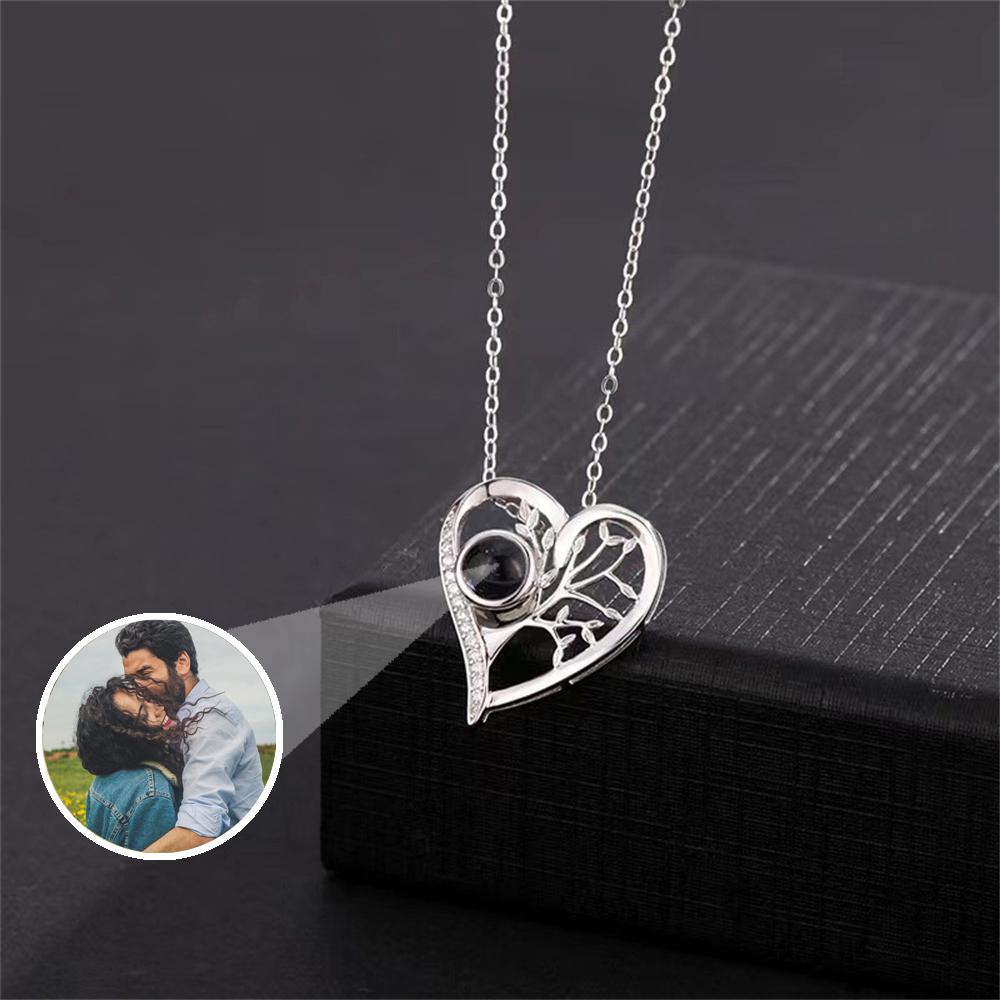 Personalized Picture Projection Necklace, Custom Photo Jewelry with Heart Tree