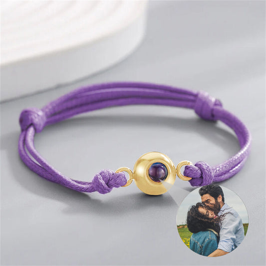 Bracelet avec cordon violet, bracelet personnalisé avec projection de photos