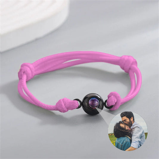 Personalisiertes Foto Projektion Armband, Armband mit rosa Kordel