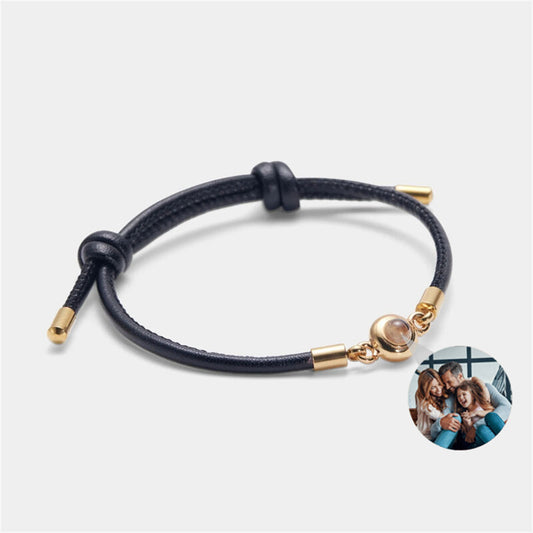 Pulsera de proyección de imagen personalizada, pulsera con cordón de cuero blanco